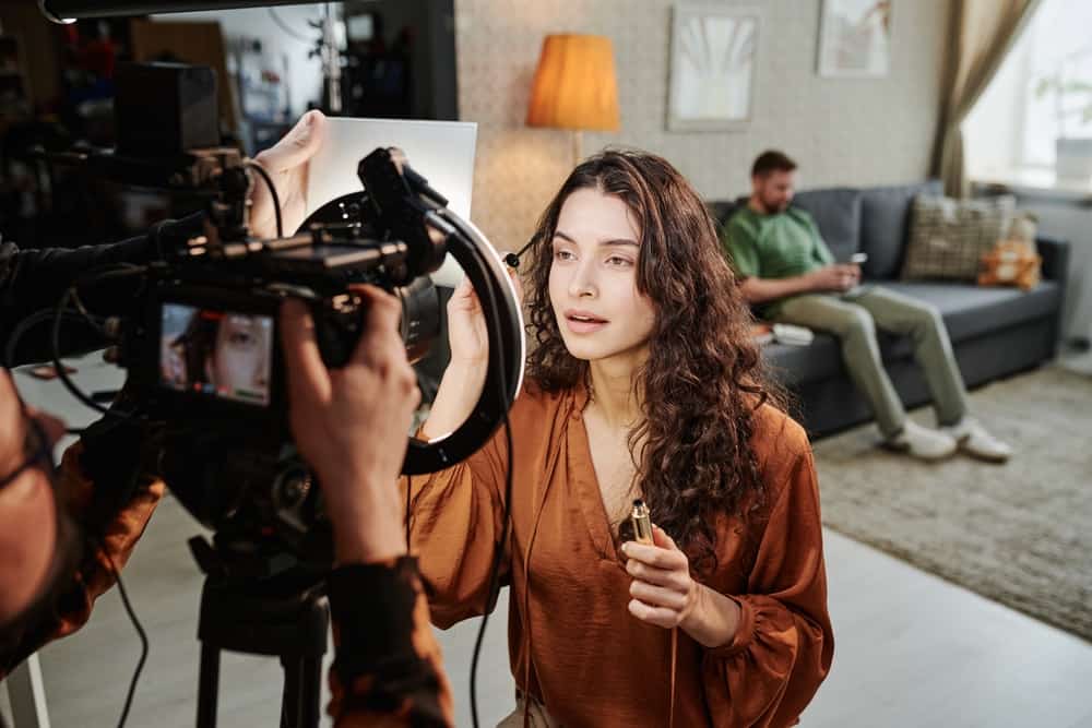 female model with beauty products